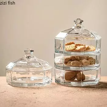 Креативная стеклянная тарелка для сухофруктов с крышкой, пыленепроницаемая тарелка для хранения закусок, блюдо для димсамов, многоярусная демонстрационная тарелка для молекулярной еды