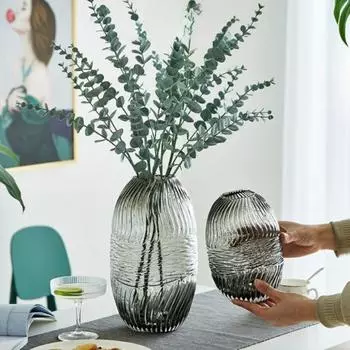 Креативная стеклянная ваза с вертикальными полосками, гидропонная цветочная композиция, украшение для стола в гостиной, легкая роскошь, новая