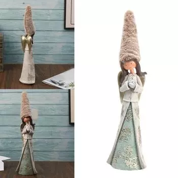 Креативная стоящая девочка статуэтка с плюшевой длинной шляпой скульптура из смолы поделки фигурка для домашнего рабочего стола украшения орнамент