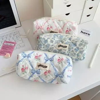 Креативная сумка для ручек большой емкости с бантом, многофункциональная канцелярская сумка с цветочным рисунком, школьная коробка для ручек