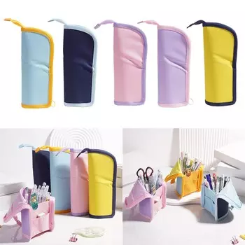 Креативная сумка для ручек и карандашей, складной пенал, большая вместимость, пенал на молнии, держатель для ручек для ребенка, студента, подарок на день рождения фиолетовый