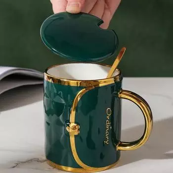 Креативная сумочка с крышкой, ложкой, керамической чашкой, скандинавским стилем, офисная кружка для девочек, термостойкая чашка для воды, бытовая кружка 400ML