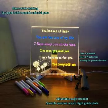 Креативная светодиодная лампа, доска для заметок, стираемая USB-доска для рисования, ночник для спальни, подарок на день рождения для детей, ночник 15x15cm