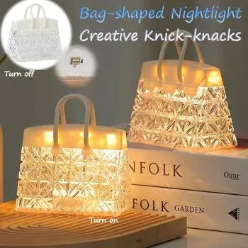 Креативная светодиодная ночная лампа для сумочки Мини Нежная хрустальная ромбовидная сумочка Настольная ночная лампа для кофейни Домашний декор для спальни