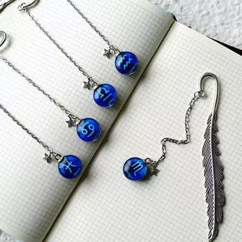 Креативная светящаяся закладка с подвеской в виде двенадцати созвездий, металлическая ретро-закладка с листиком и подарком