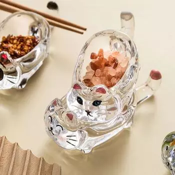 Креативная тарелка для соуса «Китти», хрустальное стекло, томатный салат, соевый соус, уксус, сухая тарелка, мультяшный домашний перекус, маленькая тарелка, держатель для палочек для еды