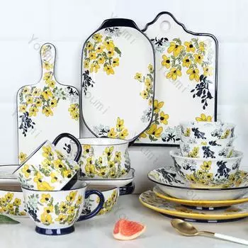 Креативная тарелка для выпечки, изысканные нарисованные вручную цветы, миски для рамена, глубокие тарелки для дома, миска для супа, керамическая посуда