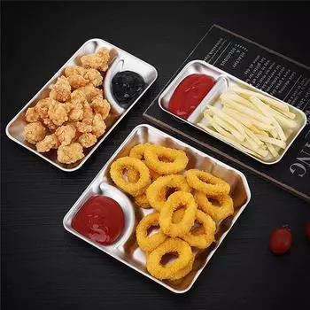 Креативная тарелка из нержавеющей стали для закусок, разделенная решеткой, блюдо для соуса, фруктов, клецок, поднос, кастрюли, столовые приборы, кухонная утварь для ресторана