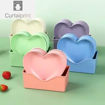 Креативная тарелка в форме сердца, 6 шт./компл., тарелка для торта с подносом, блюдо из костей, тарелка для закусок из сухофруктов, тарелка для конфет, контейнер для закусок розовый
