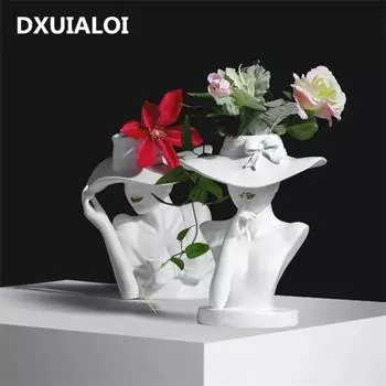 Креативная ваза для цветов, белая, розовая, в скандинавском стиле, цветочный горшок в форме человеческой головы, украшение для дома, украшения для гостиной, изделия из смолы