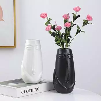 Креативная ваза для лица, керамическая гидропонная ваза, украшение для сухих цветов, цветочная композиция, домашний декор, орнамент, садовые принадлежности чёрный