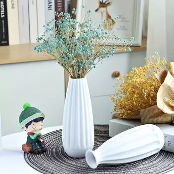 Креативная ваза, полосатая простая обожженная ваза, белая керамическая ваза, композиция из сухих цветов, декоративное украшение, современный декор комнаты