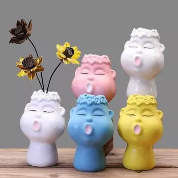 Креативная ваза со статуей мальчика, керамическая гидропонная ваза, украшение из сушеных цветов, цветочная композиция, домашний декор, художественный орнамент для гостиной No.1