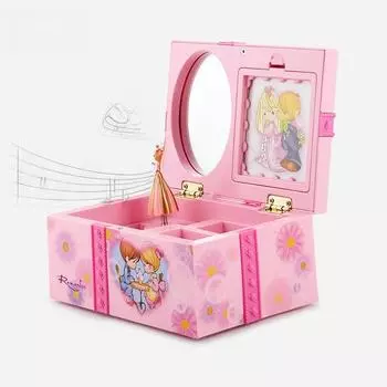Креативная вращающаяся балетная музыкальная шкатулка с зеркалом для макияжа и местом для хранения украшений - подарок на день рождения розовый