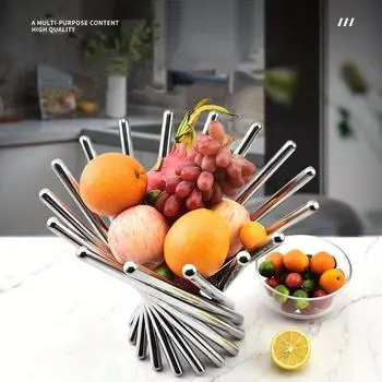 Креативная вращающаяся тарелка с фруктами из нержавеющей стали, журнальный столик, гостиная, украшение отеля, зеркало для хранения, корзина с фруктами Bright style серебряный