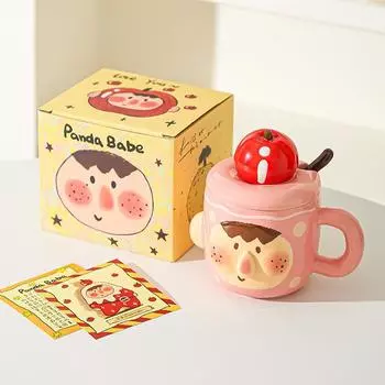 Креативная забавная керамическая кружка с крышкой и ложкой для домашнего использования, необычная чашка для воды для девочек, офисная чашка для завтрака 301-400ml