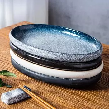 Креативная загрузка тарелка для рыбы, специальная эллиптическая тарелка для домашнего хозяйства, набор для нарезки перца, керамическая тарелка для приготовления рыбы на пару