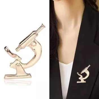 Креативная женская брошь с микроскопом, булавка с глянцевой поверхностью, форма костюма, шаль, шарф, значок в подарок серебряный
