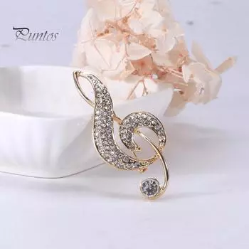 Креативная женская брошь в форме музыкальной ноты, блестящие стразы, инкрустированная булавка, платье, костюм, шаль с лацканами, значок, пальто, аксессуары золотистый