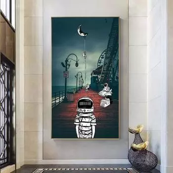 Креативная живопись, абстрактные постеры и принты, мультяшный астронавт, холст, картина, украшение для гостиной, стены Куадрос 20cm40cm NoFrame