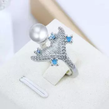 Креативное асимметричное женское кольцо с китовым жемчугом и сапфиром круглой формы Модель для электронной коммерции Adjustable opening