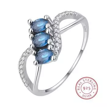 Креативное ажурное кольцо с шестигранным сапфиром № 8 для женщин, стерлинговое серебро, свадебный подарок, ювелирные кольца для женщин, геометрические кольца, кольцо для пары 6 синий