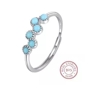 Креативное бирюзовое круглое кольцо с сапфиром на четыре когтя для женщин, 100% S925, оригинальное стерлинговое серебро, подарок на годовщину, ювелирные изделия Resizable белый