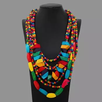 Креативное цветное нерегулярное ожерелье из деревянных бусин женское ожерелье в африканском стиле в стиле бохо свитер цепочка разноцветный