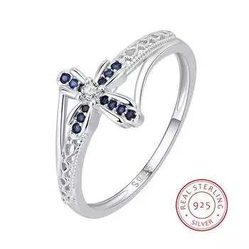 Креативное двойное ажурное кольцо с сапфиром и крестом для женщин, кольцо из стерлингового серебра S925, подарок на годовщину, ювелирные изделия, кольца из стерлингового серебра для женщин 6 белый