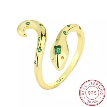 Креативное двойное кольцо со змеиной головой, пара, открытое регулируемое кольцо для женщин, стерлинговое серебро, ювелирные изделия на годовщину, подарок на годовщину, вечерние украшения Resizable золотой