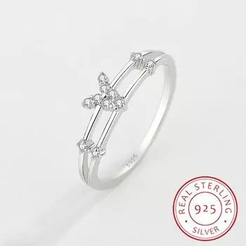 Креативное двойное круглое кольцо с бриллиантом для женщин, геометрический кристалл, натуральное серебро, свадебный подарок, ювелирные изделия 6 серебряный