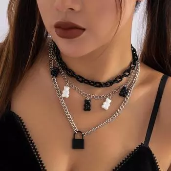 Креативное двухслойное ожерелье с медведем, мужское простое колье в стиле хип-хоп, цепочка, изысканное ожерелье, воротник, подарок