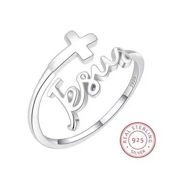 Креативное кольцо для пары с английскими буквами и крестом для женщин, серебро S925, подарок на годовщину, ювелирные изделия, кольца из стерлингового серебра 925 пробы для женщин Resizable белый