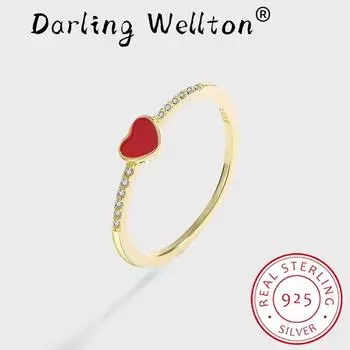 Креативное кольцо для пары с бриллиантами в форме сердца, эмалью 18 карат, рубиновое кольцо для женщин, оригинальное стерлинговое серебро, подарок на День Святого Валентина, ювелирные изделия 6 золотой