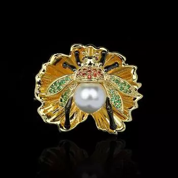 Креативное кольцо для женщин, маленькое кольцо в форме пчелы, инкрустированные натуральными ювелирными изделиями из пресной воды, модное черное кольцо, ювелирные изделия для вечеринок 6 золотой