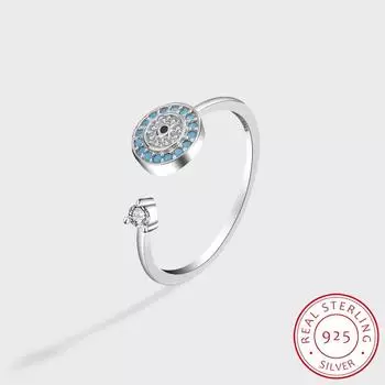Креативное кольцо из стерлингового серебра с синим цирконом, женское простое синее блестящее кольцо из циркона в форме глаза, ювелирное изделие из стерлингового серебра, кольцо для вечеринки, обручальное кольцо невесты Resizable серебряный