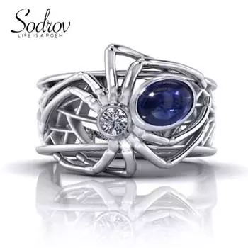 Креативное кольцо с цирконом-пауком 6 синий