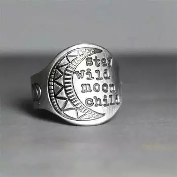 Креативное кольцо с гравировкой луны, кольцо в индийском стиле из тайского серебра, унисекс 5