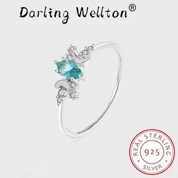 Креативное кольцо с сапфиром и луной, полный бриллиант, оригинальное стерлинговое серебро S925, кольцо для пары для женщин, овальное синее кольцо на помолвку, свадебный подарок, ювелирные изделия 6 белый