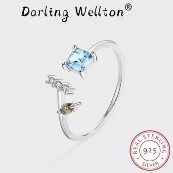 Креативное кольцо с сапфиром неправильной формы, квадратное, овальное, с полным бриллиантом, кольцо для пары для женщин, оригинальное стерлинговое серебро, подарок на день Святого Валентина, ювелирные изделия Resizable серебряный