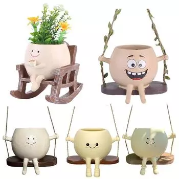 Креативное кресло-качалка/качели с лицевой стороной, цветочный горшок, симпатичные кашпо с головкой из смолы, товары для сада и огорода для комнатных и уличных растений