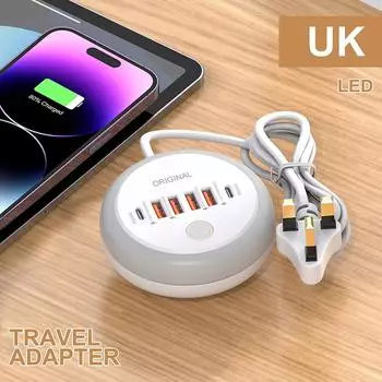 Креативное круглое зарядное устройство Pd50W с 4 портами USB и 2 портами Type-C с несколькими портами, интеллектуальное EU