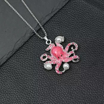 Креативное милое ожерелье в виде осьминога с инкрустацией искусственным жемчугом, цирконом и эмалью, креативная высококлассная цепочка для свитера для сочетания