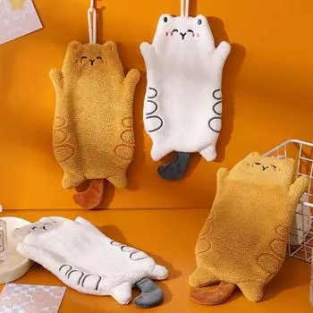 Креативное мультяшное полотенце для рук в форме кота Kawaii, тряпка для уборки кухни, подвесная мягкая кухонная салфетка, милый декоративный декор белый