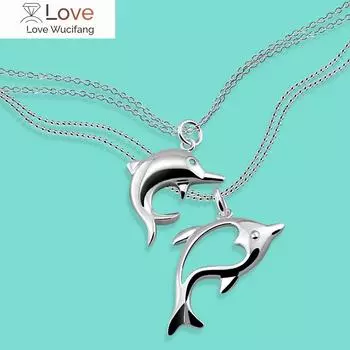 Креативное оригинальное женское ожерелье из серебра 925 пробы - двойная цепочка с подвеской в виде дельфина длиной 20 дюймов - серебряные ювелирные изделия с подвесками