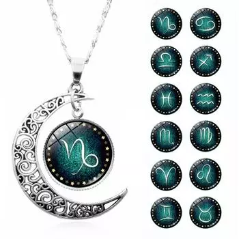 Креативное ожерелье из 12 созвездий с полумесяцем и драгоценными камнями, ожерелье с уникальным дизайном One Size