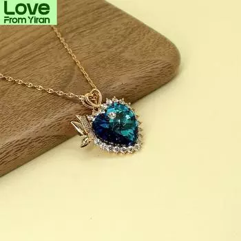 Креативное ожерелье с подвеской в виде бабочки, персикового сердца, синего кристалла для женщин и девочек, модное элегантное украшение для свадьбы, дня рождения, вечеринки, подарка 38cm