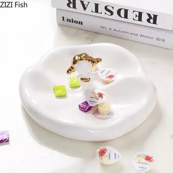 Креативное платье для девочек Тарелка с фруктами Послеобеденный чай Дим-сам Конфеты Десертная тарелка Бытовая керамическая тарелка Белый поднос для хранения