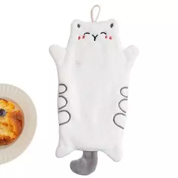 Креативное полотенце для пальцев из кораллового флиса с изображением кота, подвесное полотенце для вытирания рук, принадлежности для ванной комнаты, суперабсорбент белый