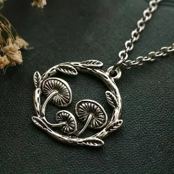 Креативное посеребренное ожерелье с грибами и луной, круглая подвеска, свитер, цепочка, подарок серебряный